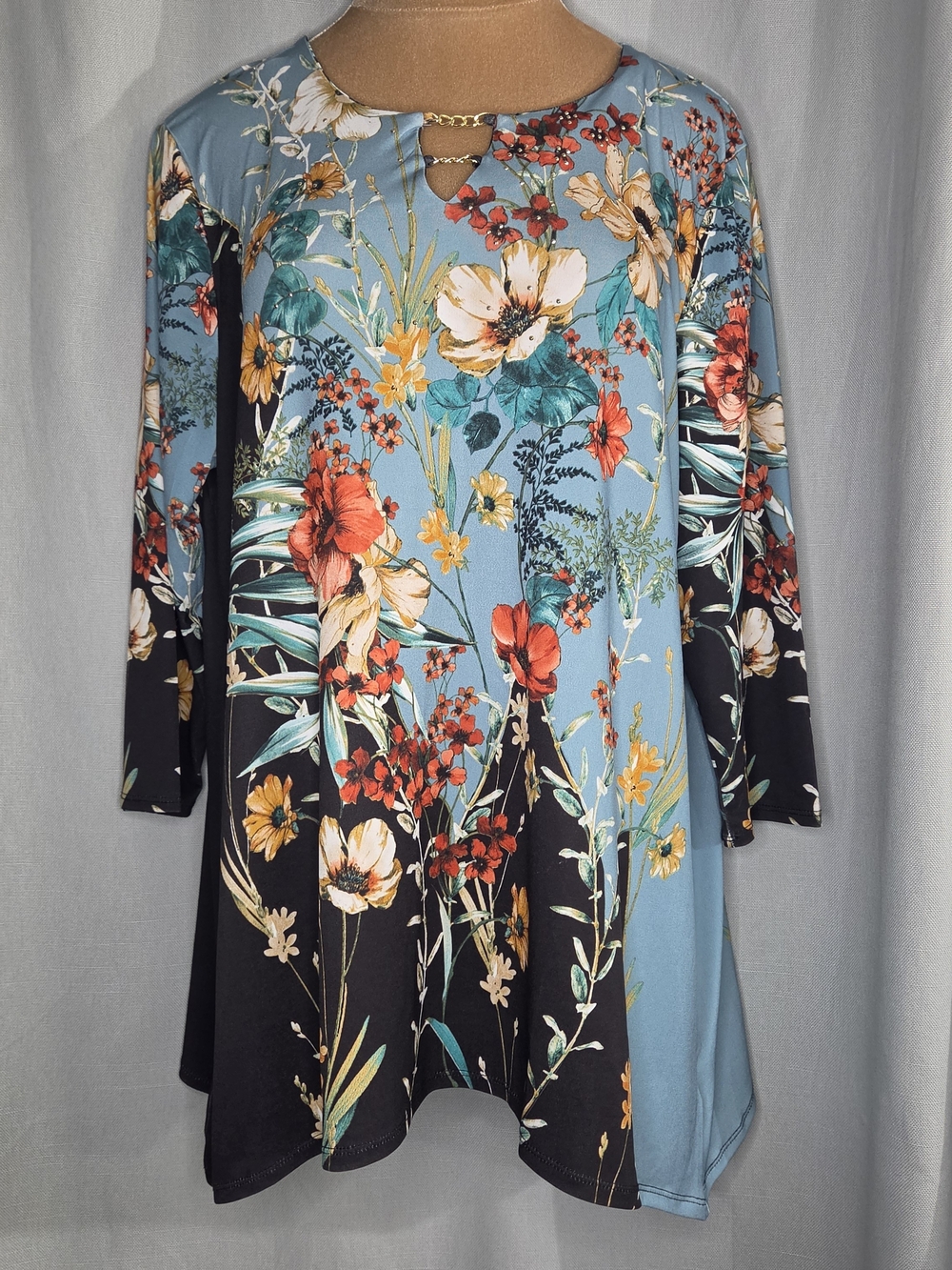 JM Collection Size XL Floral Swing Tunic In Blue and Black